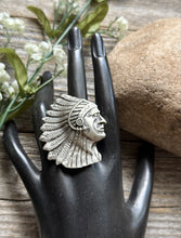 Load image into Gallery viewer, Native American Sterling Silver Indian Chief Head Stamped Adjustable Ring E