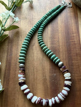 Load image into Gallery viewer, Sterling Silver Green Turquoise Purple Spiny Oyster Bead Necklace. 19 Inch
