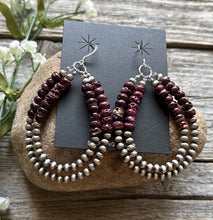 Load image into Gallery viewer, Sterling Silver Double Loop Purple Spiny Oyster Pearls Hoop Earrings.