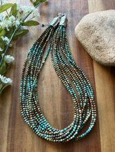 Load image into Gallery viewer, Sterling Silver Multi Strand Blue Green Faceted Turquoise Bead Necklace 20 Inch