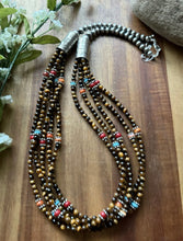 Load image into Gallery viewer, Sterling Silver Multi Strand Stone Tigers Eye Pearls Bead Necklace 24 Inch RD