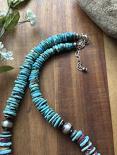 Load image into Gallery viewer, Sterling Silver Graduated Purple Spiny Oyster Turquoise Pearls Bead Necklace 18”