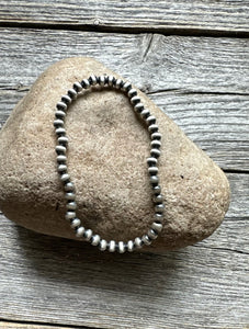 4mm 7 Inch Stretch Sterling Silver Oxidized Pearls Bead Bracelet Southwestern