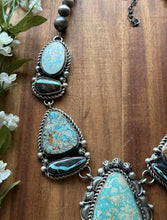 Load image into Gallery viewer, Navajo Sterling Silver Royston Black Jack Turquoise Cluster Lariat Necklace KY