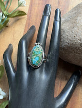 Load image into Gallery viewer, Native American Sterling Silver Sonoran Gold Turquoise Ring. Size 9 Adjustable E