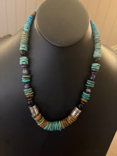 Load image into Gallery viewer, Sterling silver blue green turquoise graduated necklace 22 inch