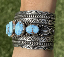Load image into Gallery viewer, Navajo Sterling Silver Golden Hill Turquoise Cuff Bracelet H Piasso