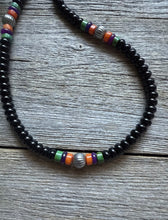 Load image into Gallery viewer, Southwestern 925 Sterling Silver Black Onyx Multi Stone Bead Necklace 18 Inch