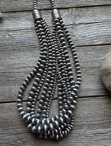4,5,6,7,8 Multi Strand 925 Sterling Silver Oxidized Pearls Bead Necklace 24 Inch