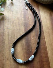 Load image into Gallery viewer, Sterling Silver Black Onyx White Buffalo Turquoise Bead Necklace 18 Inch. Gift