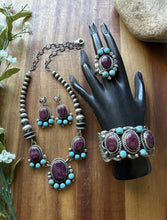 Load image into Gallery viewer, Navajo Sterling Silver Purple Spiny Oyster Turquoise Necklace Cuff Set