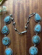Load image into Gallery viewer, Spiderweb Kingman Turquoise Sterling Silver Navajo Chain Lariat Bead Necklace E