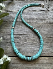 Load image into Gallery viewer, Sterling Silver Graduated Heishi Turquoise Bead Necklace. 18 inch