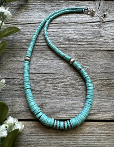 Sterling Silver Graduated Heishi Turquoise Bead Necklace. 18 inch