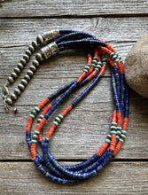 Load image into Gallery viewer, Sterling Silver Multi Strand Stone Lapis Bead Necklace. 24 inch