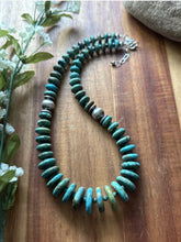 Load image into Gallery viewer, Sterling Silver Graduated Green Turquoise Rondelle Bead Necklace. 18 inch