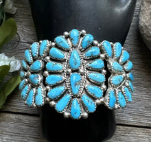 Load image into Gallery viewer, Vintage Pawn Navajo Sterling Silver Blue Turquoise Cluster Cuff Bracelet JW