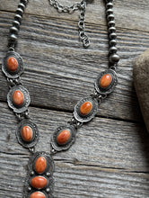 Load image into Gallery viewer, Navajo Sterling Silver Orange Spiny Oyster Chain Lariat Bead Necklace Etta E