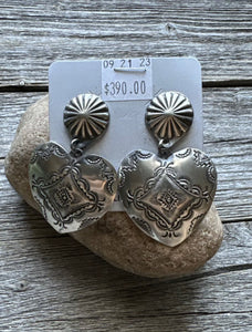 Navajo Sterling Silver Stamped Heart Earrings. VJP Vincent