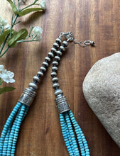 Load image into Gallery viewer, Sterling Silver Multi Strand Blue Turquoise Bead Necklace. 18 inch