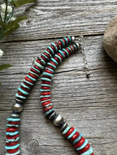 Load image into Gallery viewer, Southwestern 925 Sterling Silver Blue Turquoise Coral Bead Necklace 18 inch Gift