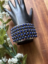 Load image into Gallery viewer, Native American Sterling Silver Lapis Cluster Cuff Bracelet H Happy Piasso