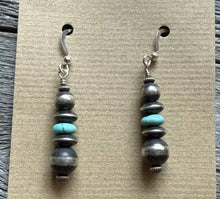 Load image into Gallery viewer, Sterling Silver Blue Turquoise W Pearls Bead Drop Earrings. 1.75 Inch