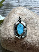 Load image into Gallery viewer, Vintage Pawn Native American Sterling Silver Blue Turquoise Pendant.