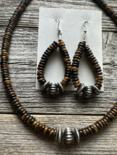 Load image into Gallery viewer, Sterling Silver Tigers Eye Bead Necklace W Earrings Set. Gift 18 Inch