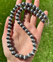 Load image into Gallery viewer, 10mm 18 Inch 925 Sterling Silver Oxidized Pearls Bead Necklace Southwestern