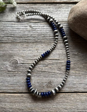 Load image into Gallery viewer, Lapis Multi Graduated Sterling Silver Pearls Bead Necklace 18 inch. 4mm - 8mm