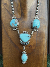 Load image into Gallery viewer, Navajo Sterling Silver Blue Turquoise Lariat Pearls Bead Chain Necklace RY