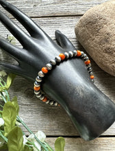 Load image into Gallery viewer, Genuine Orange Spiny Oyster 6mm 7 Inch 925 Sterling Silver Pearls Bead Bracelet