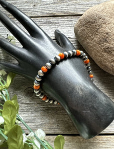 Genuine Orange Spiny Oyster 6mm 7 Inch 925 Sterling Silver Pearls Bead Bracelet
