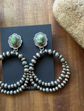 Load image into Gallery viewer, Navajo Sterling Silver Green Sonoran Gold Turquoise Pearl Double Loop Earrings