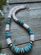Load image into Gallery viewer, Sterling Silver Graduated Pink Conch Turquoise Bead Necklace 20 Inch