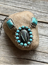 Load image into Gallery viewer, Navajo Sterling Silver Black Jack Turquoise Cluster Lariat Y Bead Necklace KY