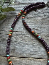 Load image into Gallery viewer, Sterling Silver Purple Spiny Oyster Multi Stone Bead Necklace. 18 inch. Gift
