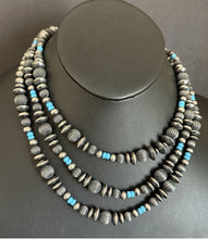 Load image into Gallery viewer, 60 Inch Sterling Silver Pearls Turquoise Bead Necklace