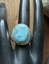 Load image into Gallery viewer, Native American Sterling Silver Turquoise Inlay Ring. Size 10 ELB