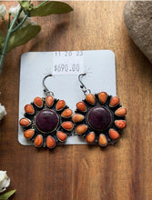Load image into Gallery viewer, Navajo Sterling Silver Orange Purple Spiny Oyster Handmade Earrings Sheila