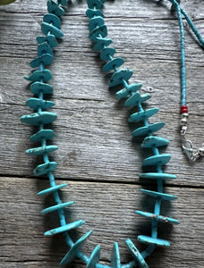 Vintage Native American Sterling Silver Blue Magnesite Bead Necklace 32 Inch