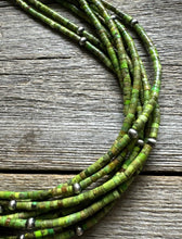 Load image into Gallery viewer, Sterling Silver Multi Strand Green Turquoise Bead Necklace. 26 inch
