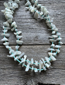Vintage Native American Sterling Silver White Shell Turquoise Bead Necklace 26”