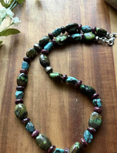 Load image into Gallery viewer, Sterling Silver Turquoise Nuggets Purple Spiny Oyster Bead Necklace. 20 Inch