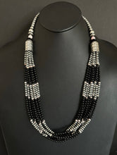 Load image into Gallery viewer, Sterling Silver Multi Strand Black Onyx Pink Conch Pearls Bead Necklace. 28 Inch
