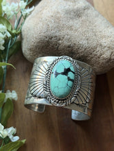 Load image into Gallery viewer, Navajo Native American Sterling Silver Blue Turquoise Cuff Bracelet Signed