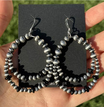 Load image into Gallery viewer, Southwestern Sterling Silver Black Onyx Pearls Double Loop Earrings 2.5 Inch