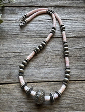 Load image into Gallery viewer, Southwestern Sterling Silver Pink Conch Bead Necklace. 22 Inch