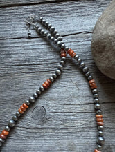 Load image into Gallery viewer, Sterling Silver Multi Bead Orange Spiny Oyster W Pearls Bead Necklace 18 inch